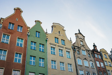 Fototapeta na wymiar Colorful buildings facade in a row, Gdansk