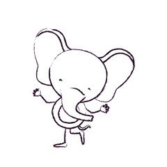 blurred sketch contour caricature with cute elephant dancing vector illustration
