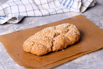 healthy rye bread, closeup, horizontal