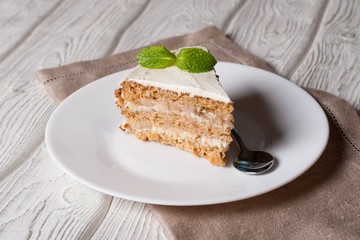 cocos cake with banana, decorated mint