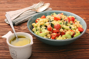 Chickpeas lentils avocado tomato cucumber salad