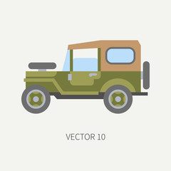 Line tile color vector hunt and camping icon off road car. Hunter equipment. Retro cartoon style. Wildlife travel. Camouflage. Forest. Adventure. Illustration and element for your design, wallpaper.