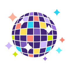 Night club disco ball with sparkling lights party vector flat icon