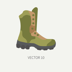 Line tile color vector hunt and camping icon - ankle boots. Hunter equipment, armament. Retro cartoon style. Wildlife travel. Camouflage. Forest. Illustration and element for your design, wallpaper.