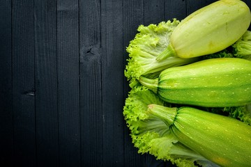 Squash and herbs. Raw Vegetables Top view. Free space for your text.