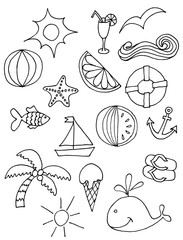 Cute pattern with summer symbols. hand-drawn illustration