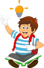 Little boy cartoon reading book education concept illustration