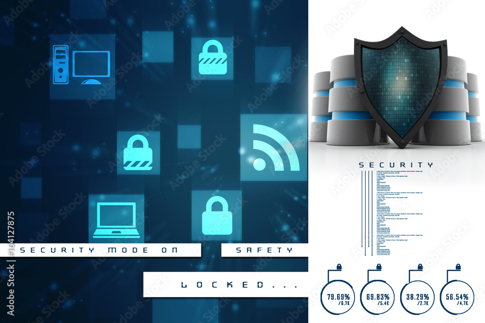 Poster 3d rendering database and computer data security concept