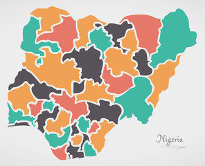 Nigeria Map with states and modern round shapes