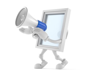 Window character speaking through a megaphone