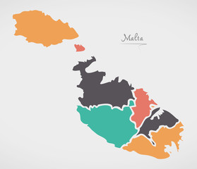 Malta Map with states and modern round shapes