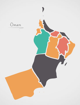 Oman Map with states and modern round shapes