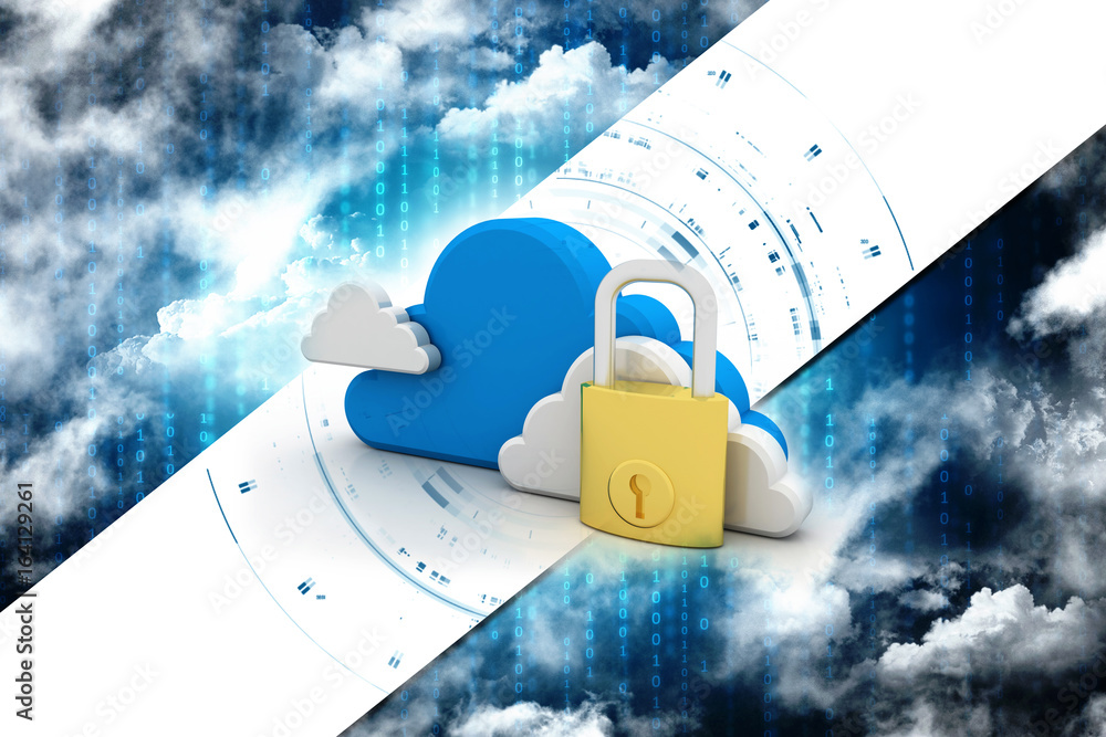 Poster 3d rendering cloud computing, security