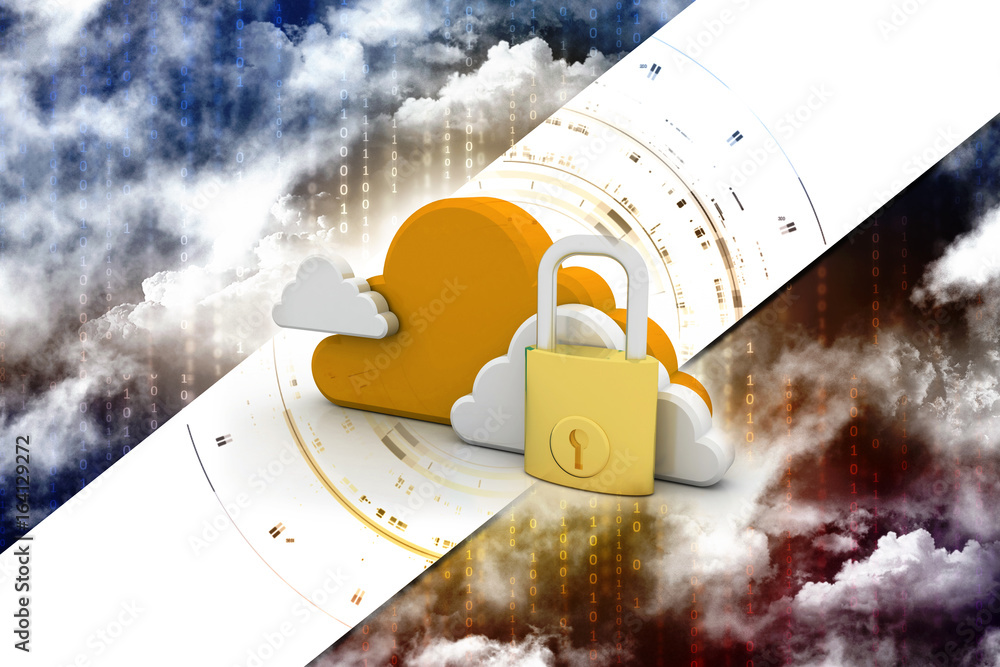 Poster 3d rendering cloud computing, security