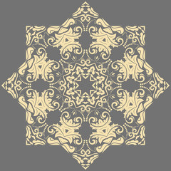 Elegant round golden ornament in classic style. Abstract traditional pattern with oriental elements, Classic vintage pattern