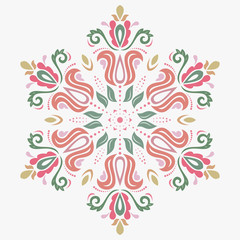 Oriental round colorful pattern with arabesques and floral elements. Traditional classic ornament. Vintage pattern with arabesques