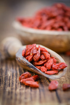 Portion of Dried Goji Berries (selective focus)