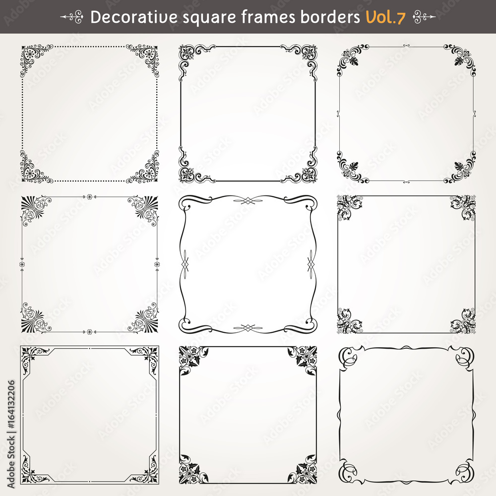 Wall mural decorative square frames and borders set 7 vector