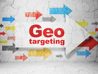 Business concept: arrow with Geo Targeting on grunge wall background