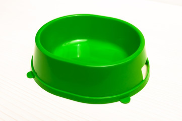 green empty plastic bowl for feeding animals