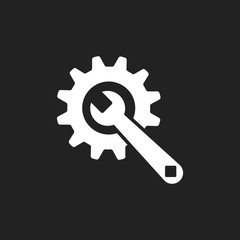 Service tools flat vector icon. Cogwheel with wrench symbol logo illustration.