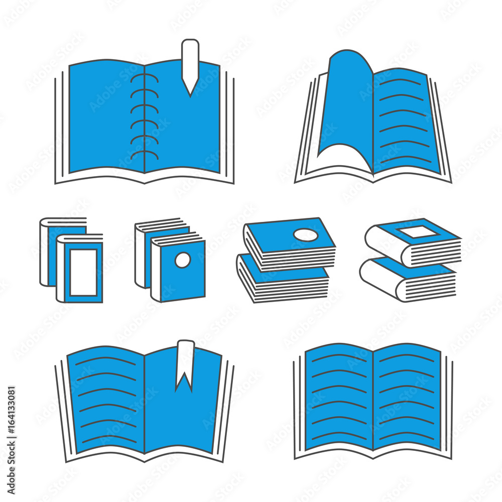Poster thin line book icons with color elements isolated on white
