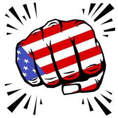 Hand drawn fist - american flag fist on white background