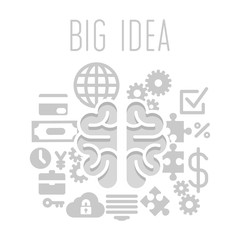 Big idea concept with brain on white background