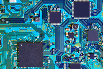 Electronic circuit board close up.
