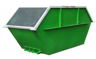 Steel new empty  green container for construction waste.