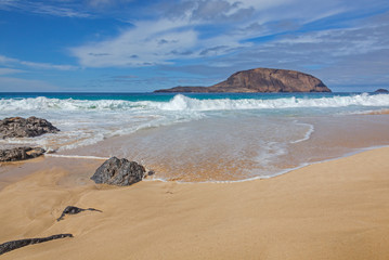Magnificent golden sand beach on Graciosa volcanic island, Lanzarote, Canary Islands, Spain
