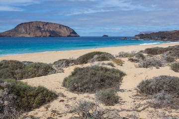Magnificent  beach with golden sand on Graciosa island near Lanzarote, Canary Islands, Spain