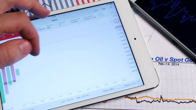 Trading, businessman working with tablet computer on online stock market