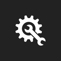 Service tools flat vector icon. Cogwheel with wrench symbol logo illustration.