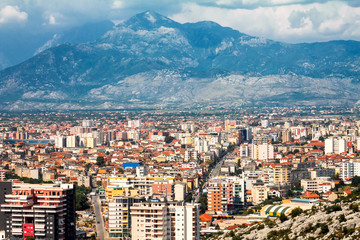 A view of Shkoder city under the mountains, Albania - Europe.