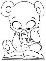 Outlined teddy bear reading book