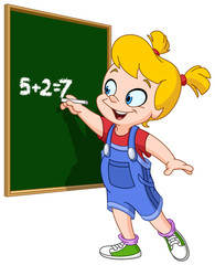 Girl writing on blackboard