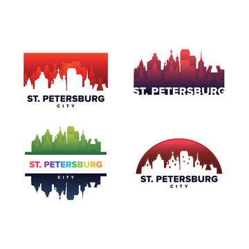 Cityscapes Skylines of St. Petersburg City Silhouette Logo Template Collection