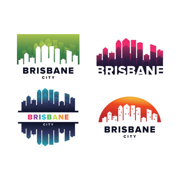 Cityscapes Skylines of Brisbane City Silhouette Logo Template Collection