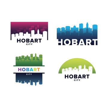Cityscapes Skylines of Hobart City Silhouette Logo Template Collection