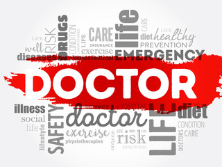 Doctor word cloud collage, healthcare concept background