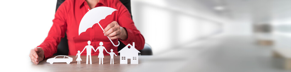 Concept of insured house, family and car