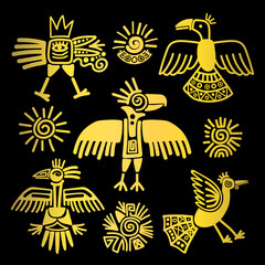 Primitive tribal golden birds paintings