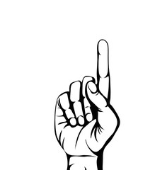 Hand gesture pointing up. The index finger raised. Empty space for your advertising. Vector illustration on white background