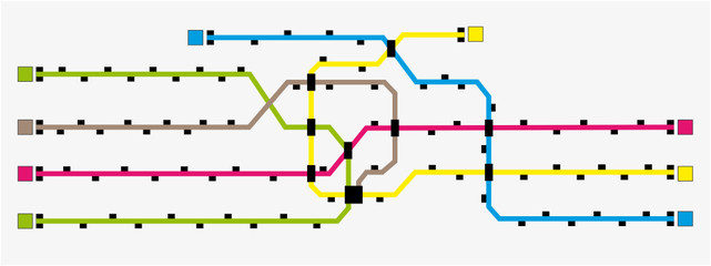 Imaginary colored subway map with stations