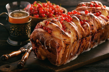 Sweet homemade bread with currant jam.