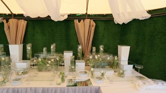 Catering preparation before the wedding party in the restaurant.
