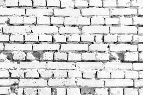 White brick old wall. Brick vintage background, white architectural texture