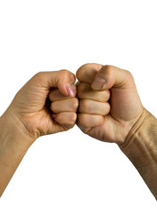 The male and female palms are clenched into a fist.