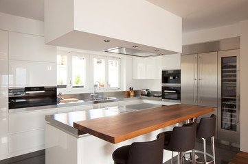 Modern kitchen in luxury apartment.